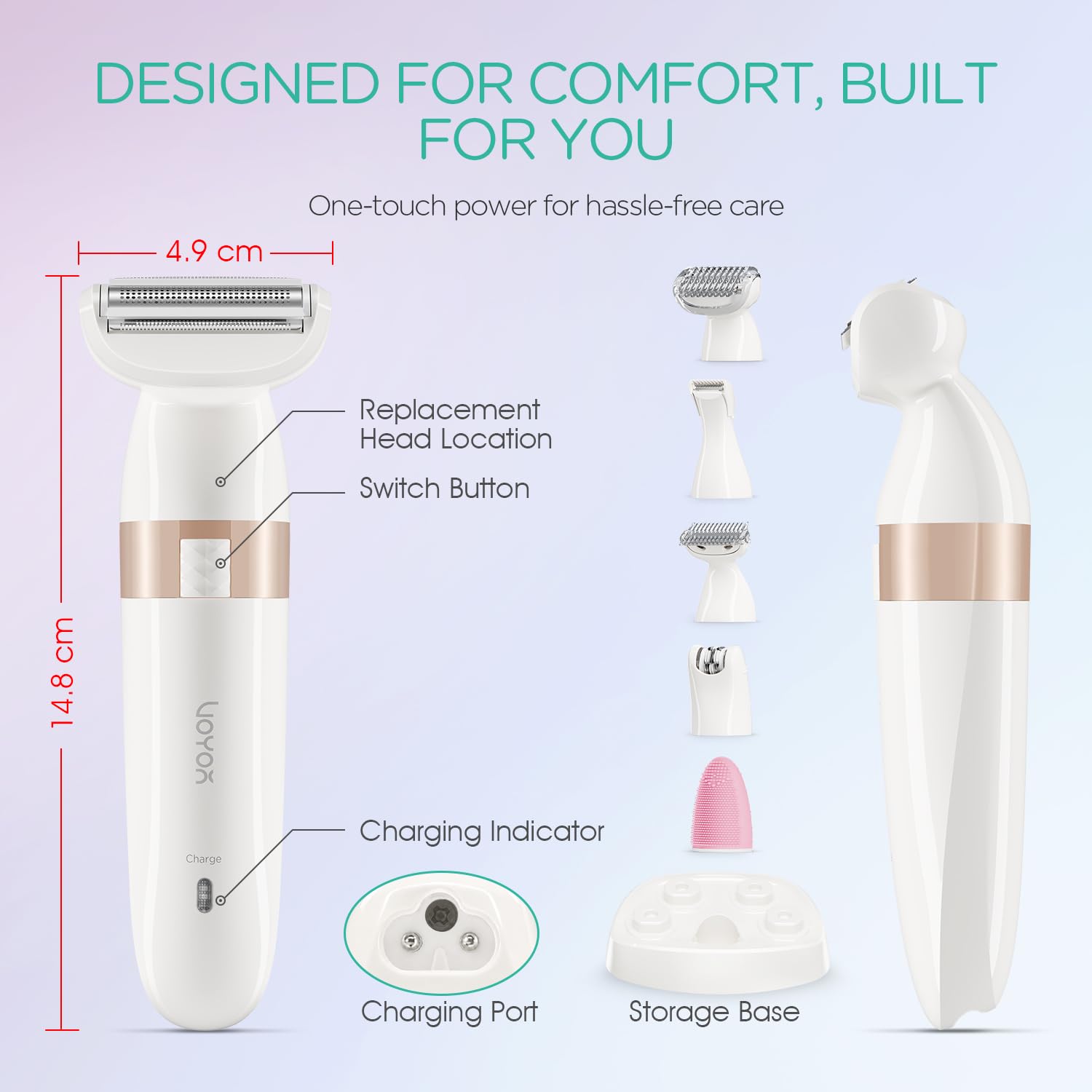 VOYOR Electric Razors for Women, 5 in 1 Bikini Shaver for Legs & Body ES500