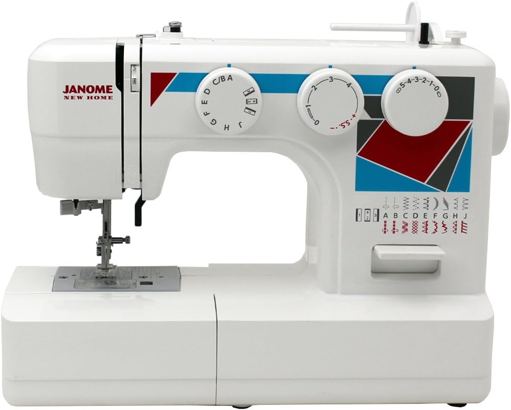 Janome MOD-19 Easy-to-Use Sewing Machine with 19 Stitches, Automatic Needle Threader and 5-Piece Feed Dogs,white