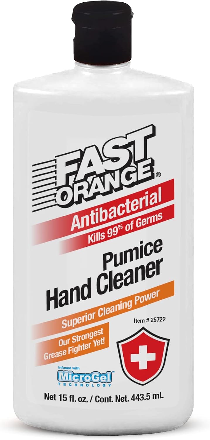 Fast Orange 25108 Pumice Lotion, Heavy Duty Hand Cleaner, Natural Citrus Scent, Waterless Cleaner For Mechanics, Strong Grease Fighter, 7.5 oz