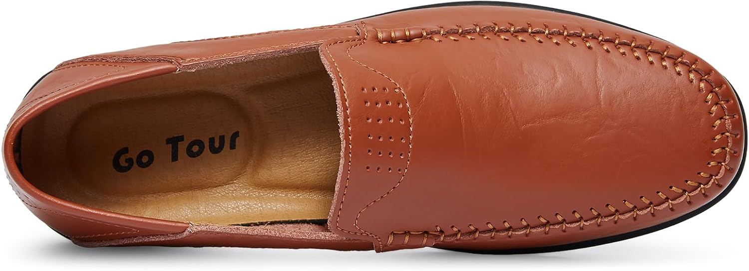 Go Tour Men's Premium Genuine Leather Casual Slip on Loafers Breathable Driving Shoes Fashion Slipper