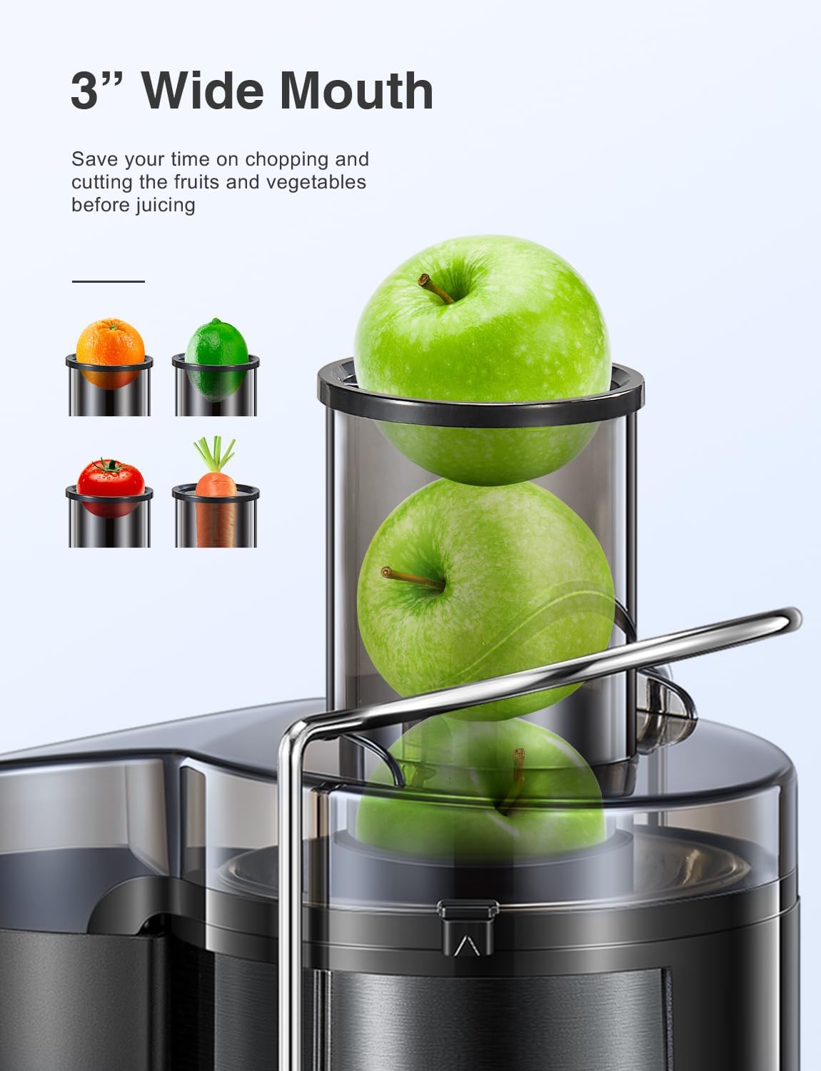 QCen Juicer Machine 500W Centrifugal Juicer with Extra Wide Feed Chute
