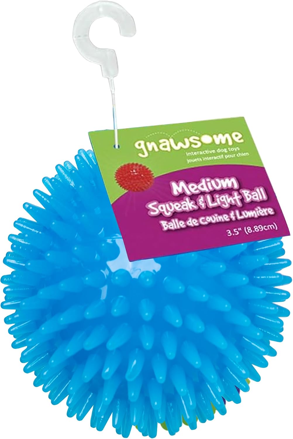 Gnawsome™ 3.5” Spiky Squeak & Light Ball Dog Toy - Medium, Cleans Teeth and Promotes Good Dental and Gum Health for Your Pet, Colors will vary