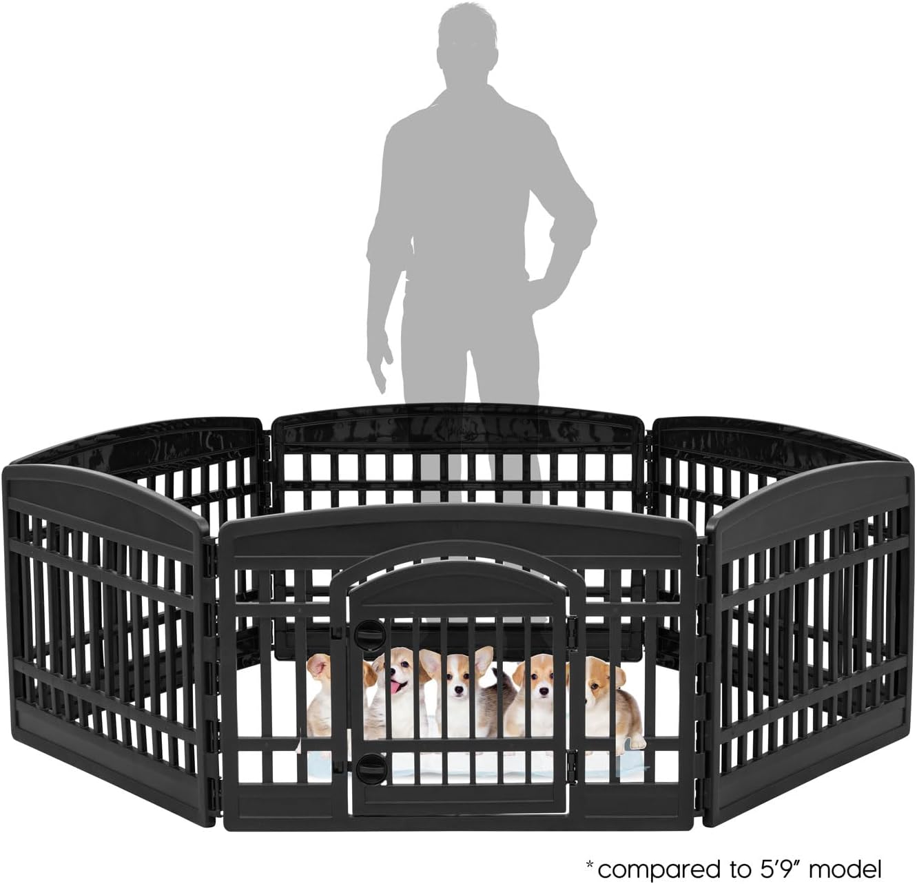 IRIS USA 4-Panel Dog Playpen, Pet Enclosure, Black | Pet Containment, Configurable Layout, Multi-Shape Setup, Custom Pen Configuration, Stable Non-Tip Base, Tool-Free Assembly