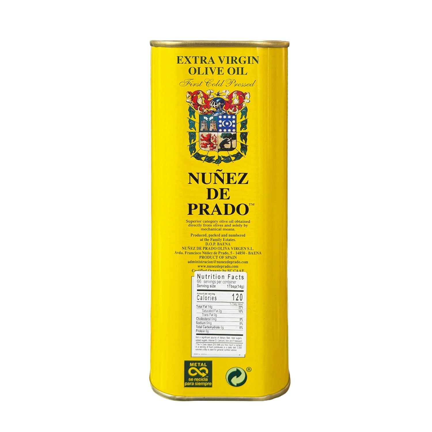 Nuñez de Prado Extra Virgin Olive Oil – USDA Organic, DOP Baena, First Cold Pressed, Family Estate Harvest, 33.8 fl oz (1 Liter)