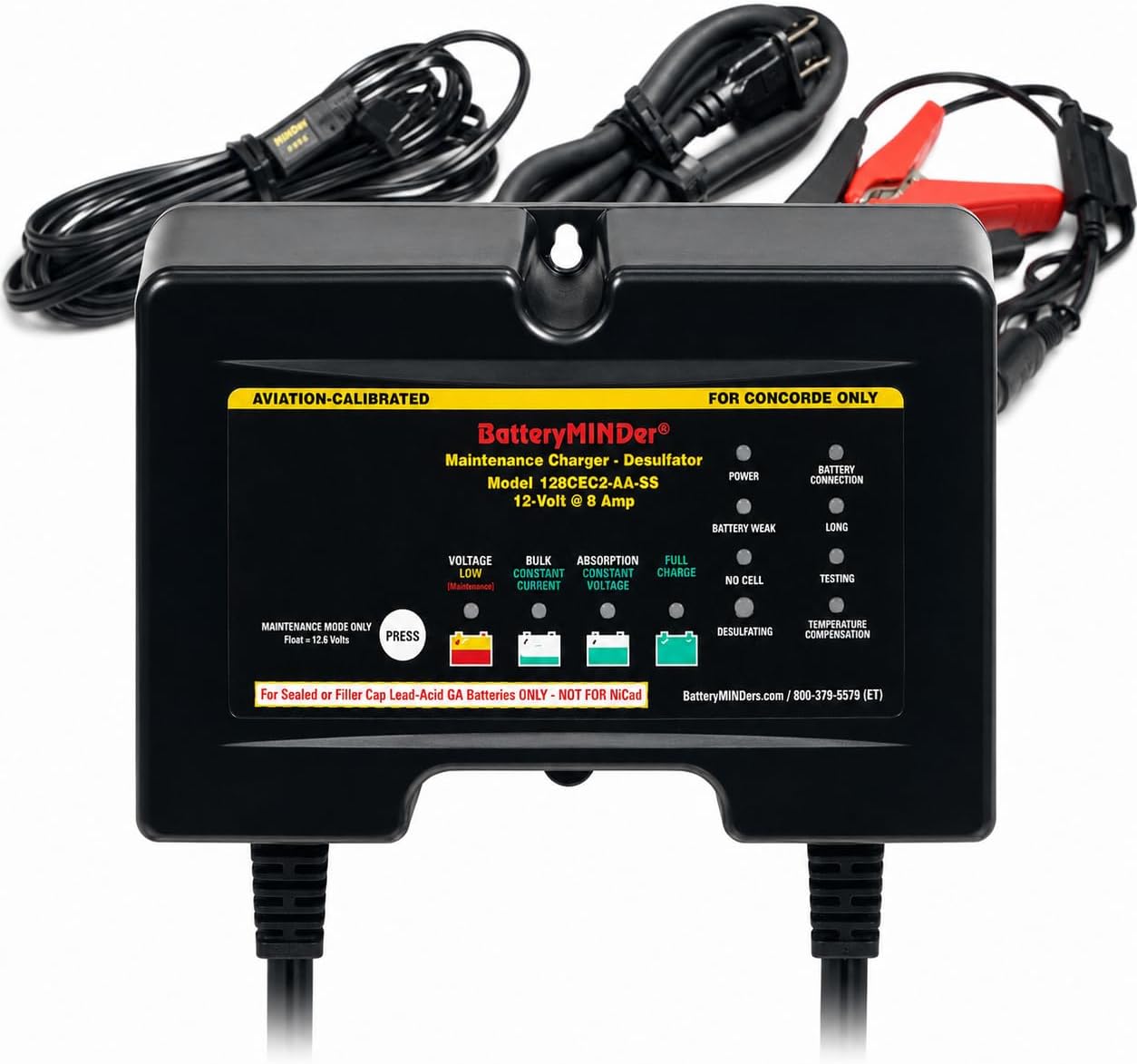 128CEC2-AA-S5 12V 8A Aviation Battery Charger | Calibrated for Concorde Batteries | Aircraft Battery Maintainer & Desulfator