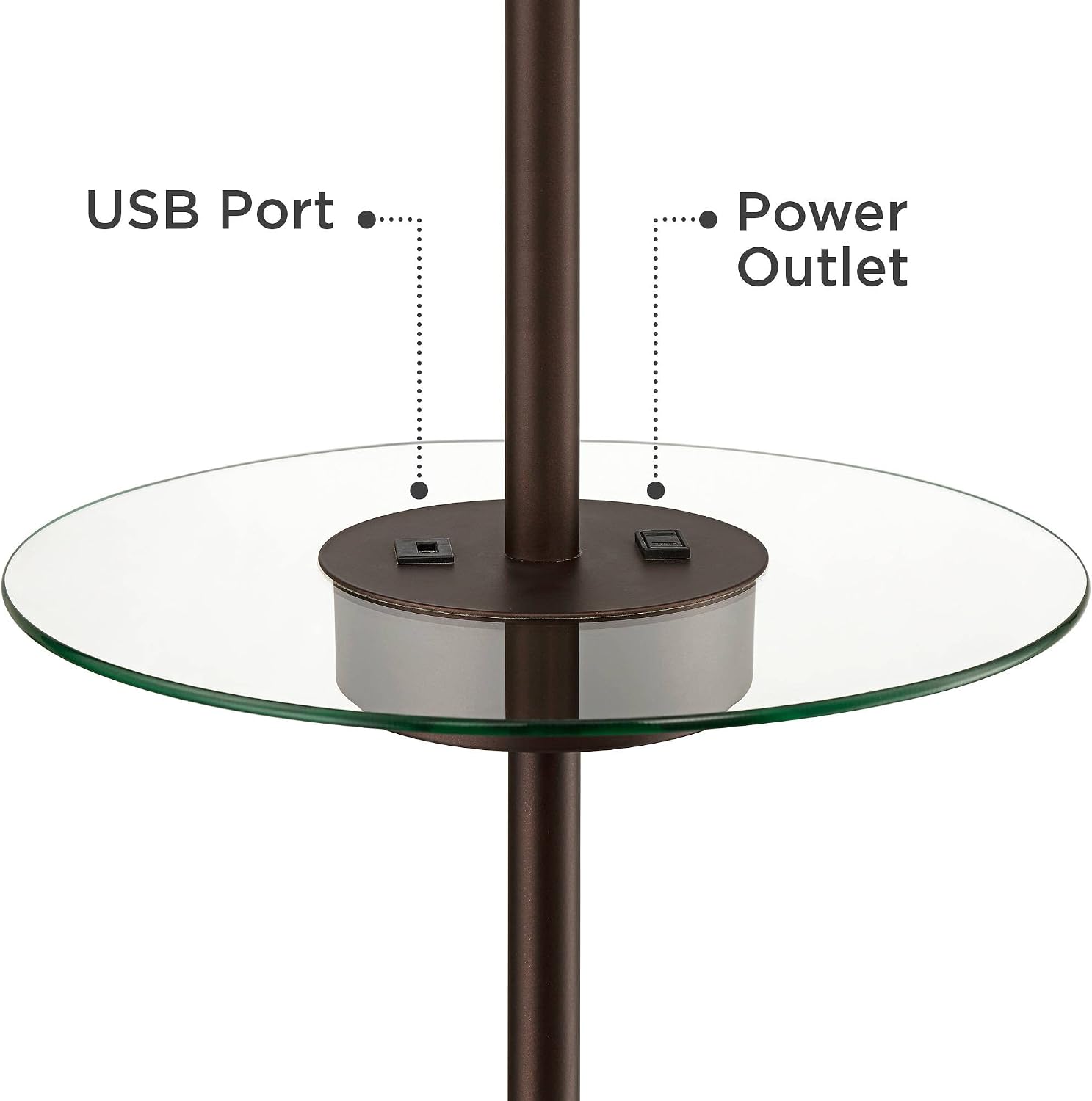 360 Lighting Caper 60 1/2" Tall Nickel Tray Table USB and Outlet Floor Lamp | Modern with AC Power on Glass 5 Satin White Fabric Drum Shade for Living Room Reading House Bedroom