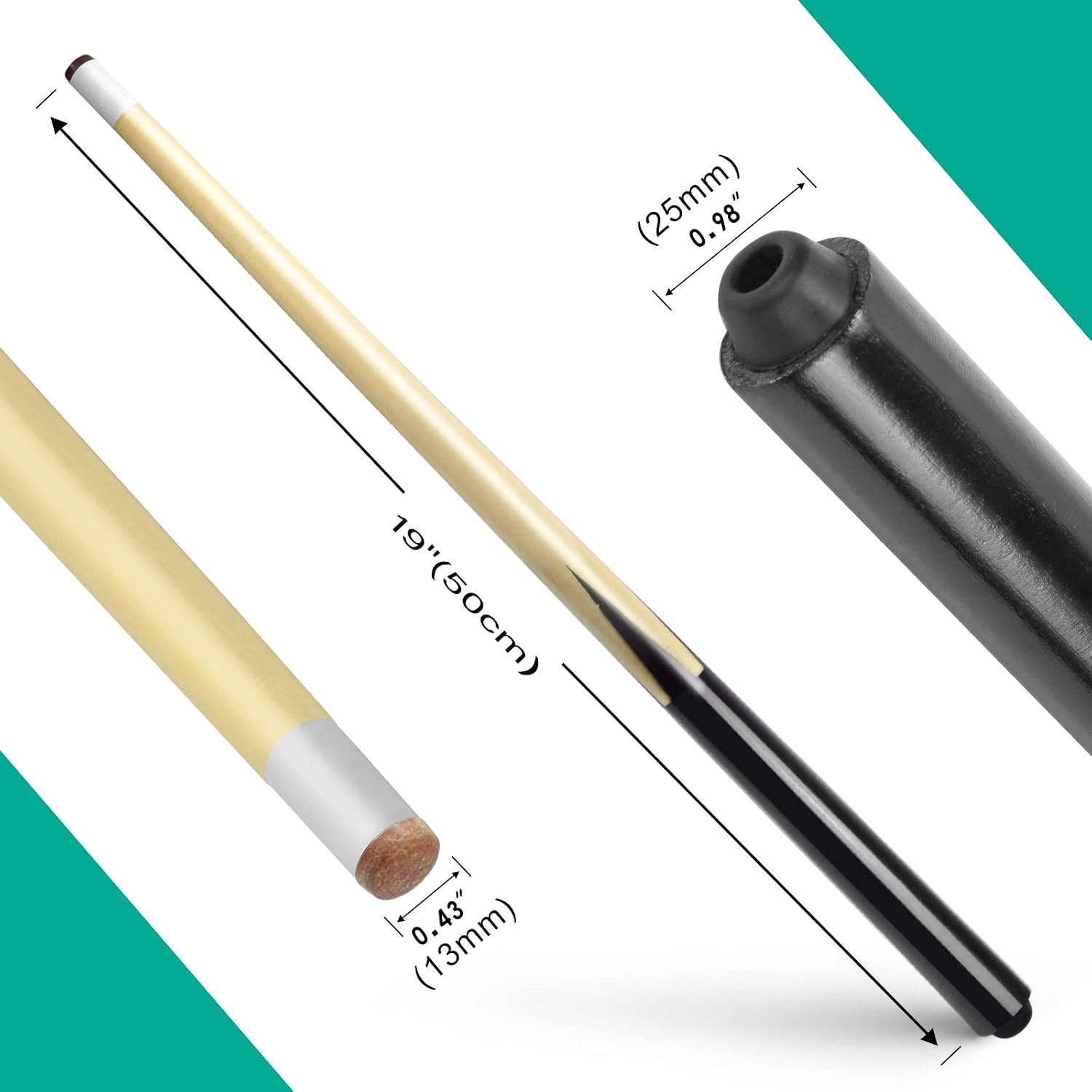 2 Pieces 19Inch Mini Cue Stick Pool Cue Hardwood Billiard Cue Stick for Kids