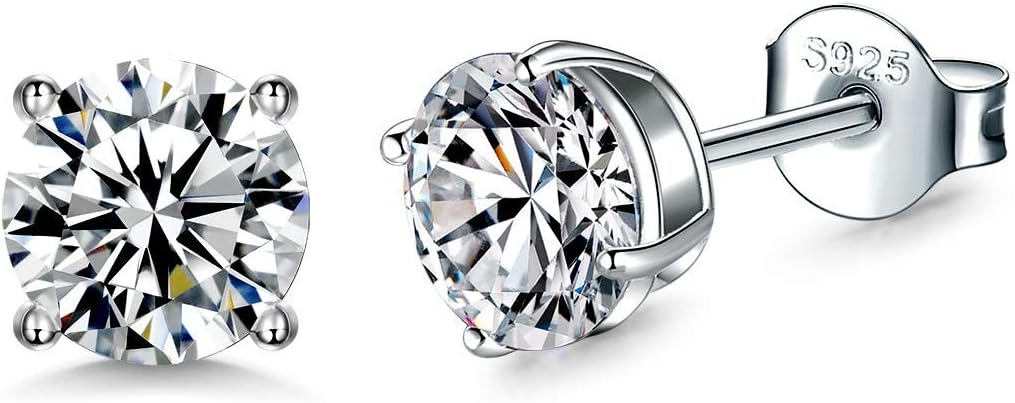 925 Sterling Silver Stud earrings Set | White Gold Plated Hypoallergenic Stud Earrings | Cubic Zirconia Stud Earrings for Women (2mm, 3mm, 4mm, 5mm