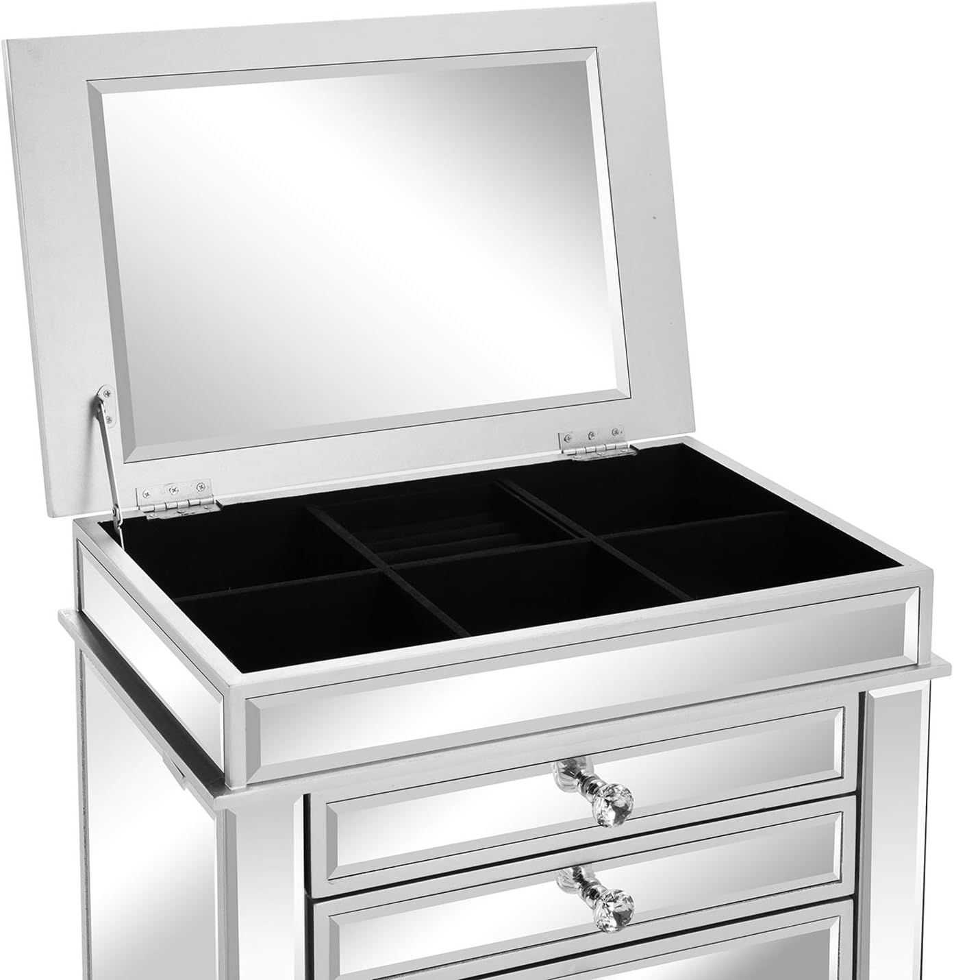 VINGLI Mirrored Jewelry Armoire, Mirror Jewelry Cabinet Standing with 6 Drawers & 2 Side Doors, Jewelry Armoire Cabinet, Standing Jewelry Box