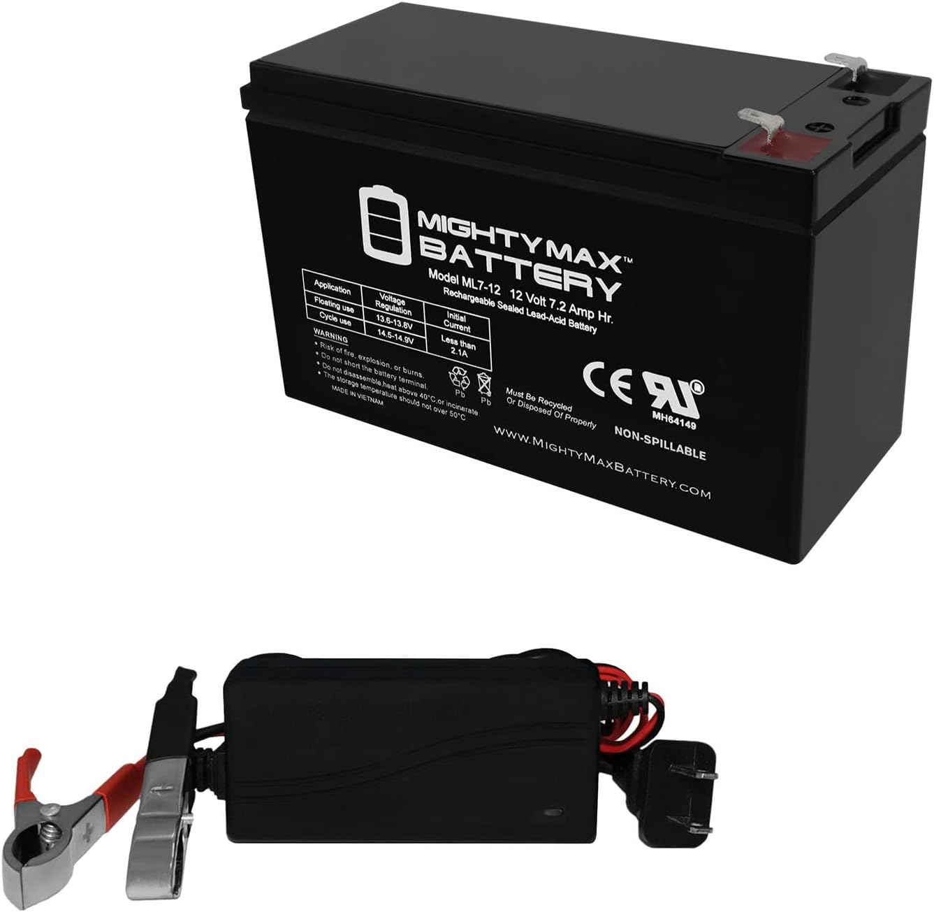 Mighty Max Battery 12V 7.2AH Battery Replaces Viking K-2 Slide Gate + 12V 1Amp Charger