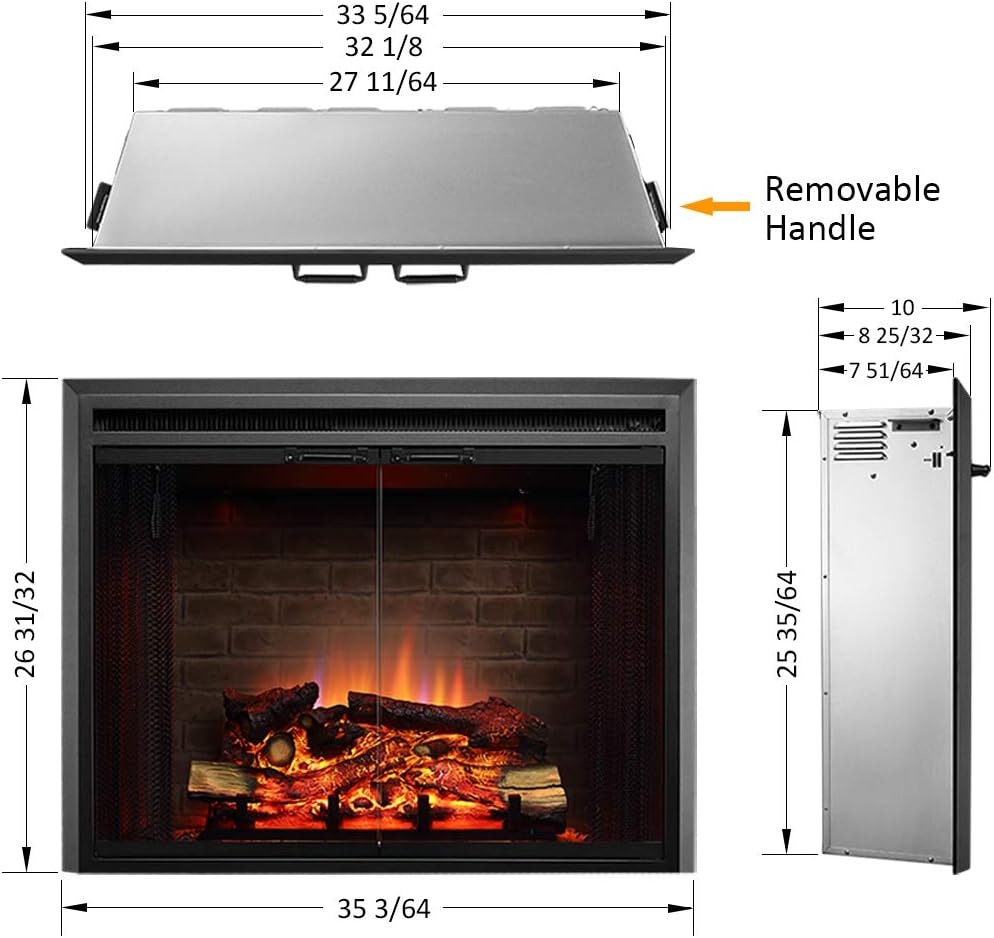 PuraFlame Klaus Electric Fireplace Insert with Fire Crackling Sound, Glass Door and Mesh Screen, 750/1500W, Black, 29 15/16 Inches Wide