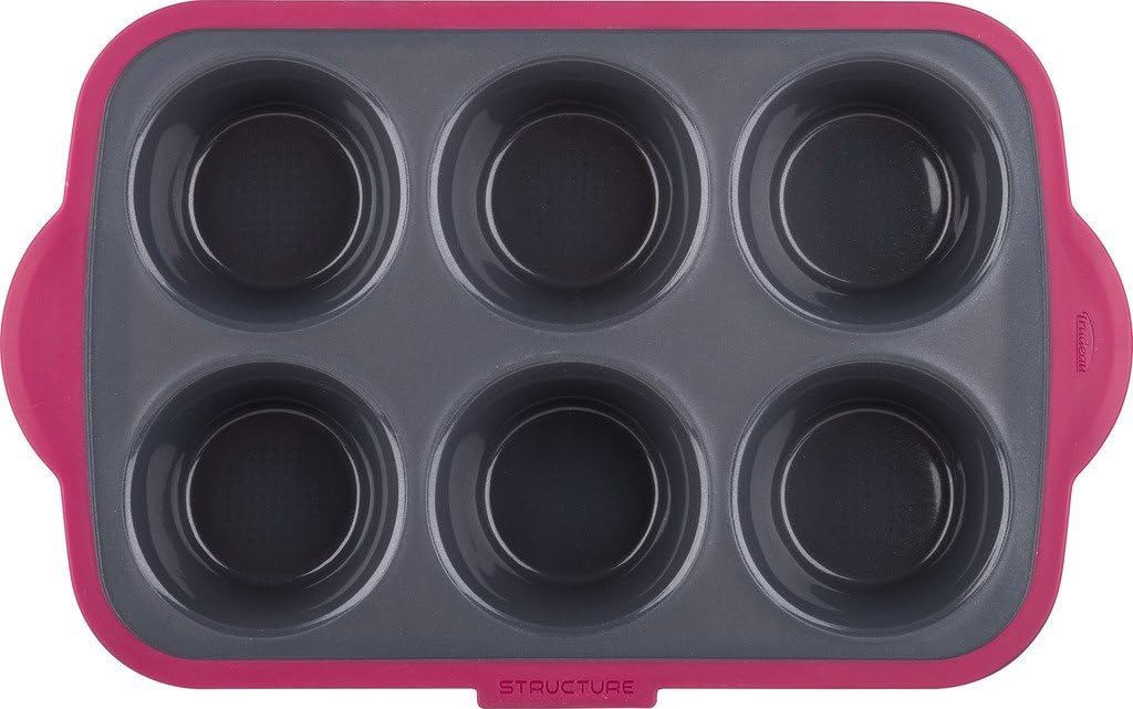 Trudeau Structure Silicone Pro Muffin Pan, 6, Grey/Burgundy (09912093)