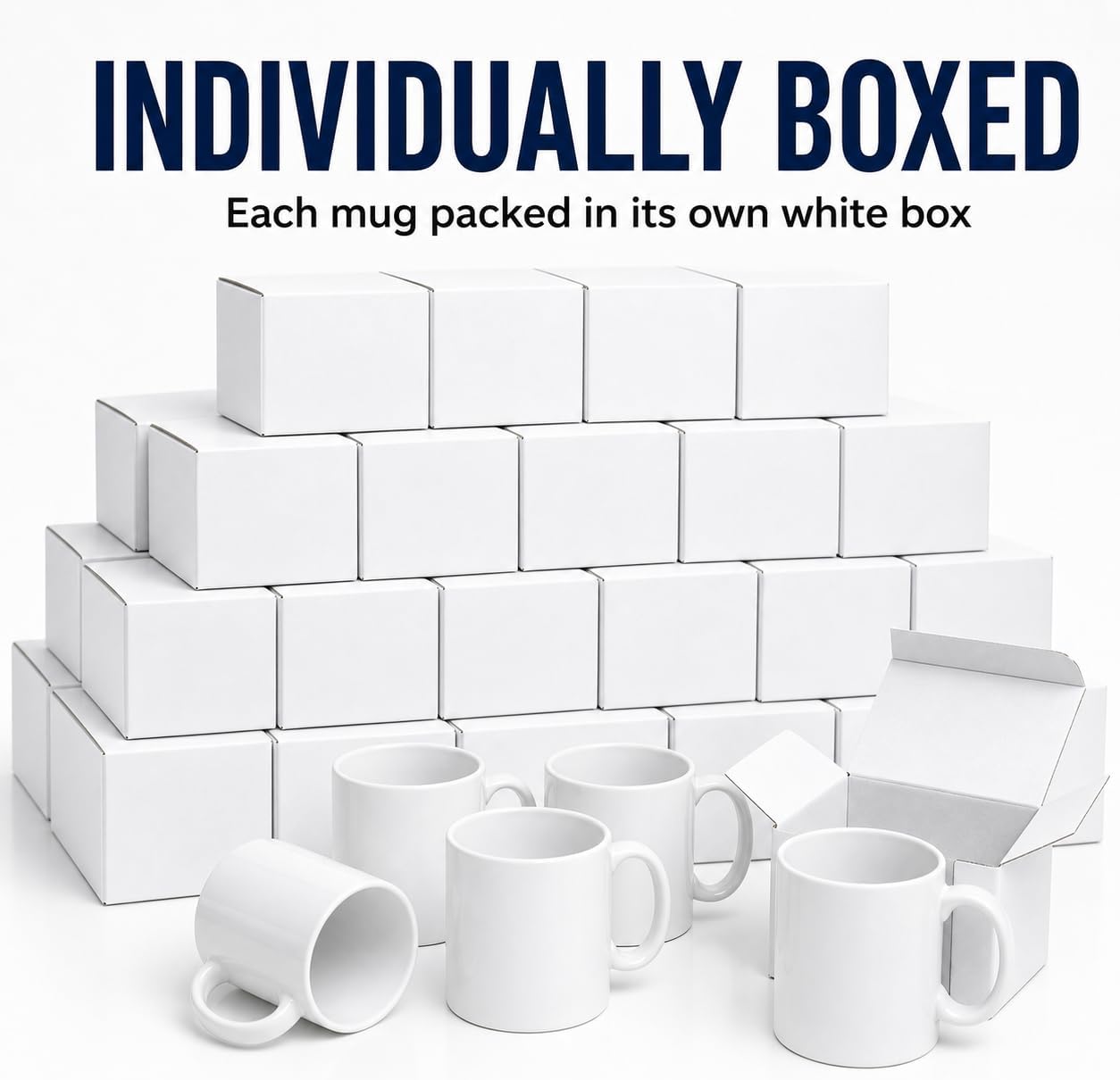 36 Pack Sublimation Mugs 11oz White Blank Ceramic Coffee Mugs with Individual White Boxes, AAA Grade with Premium Coating for Heat Press DIY