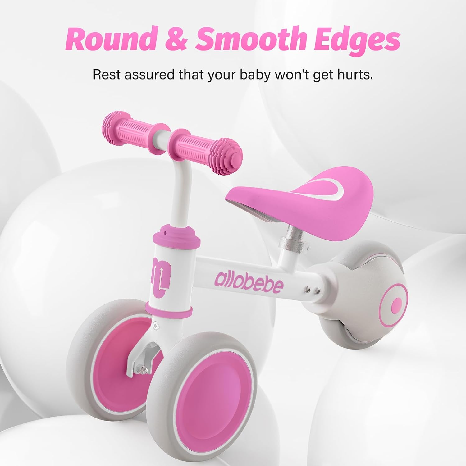 Baby Balance Bike, Cute Toddler Bikes 12-36 Months Gifts for 1 Year Old Girl Bike to Train Baby from Standing to Running with Adjustable Seat Silent & Soft 3 Wheels