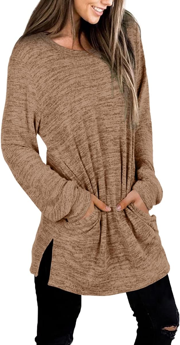 XIEERDUO Womens Casual Sweatshirts Long Sleeve Shirts Oversized With Pocket Tunic Tops S-3XL
