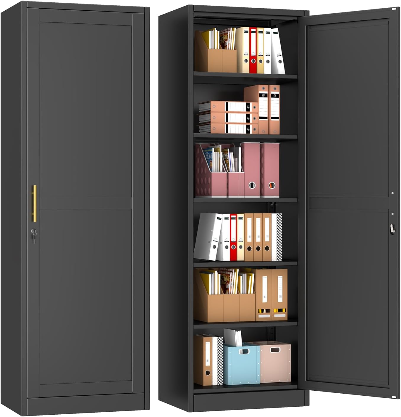 pozdeg 67" Tall Narrow White Metal Storage Cabinet | 2 Doors, 4 Adjustable Shelves, Freestanding Slim Pantry Organizer for Bathroom Kitchen Living Room