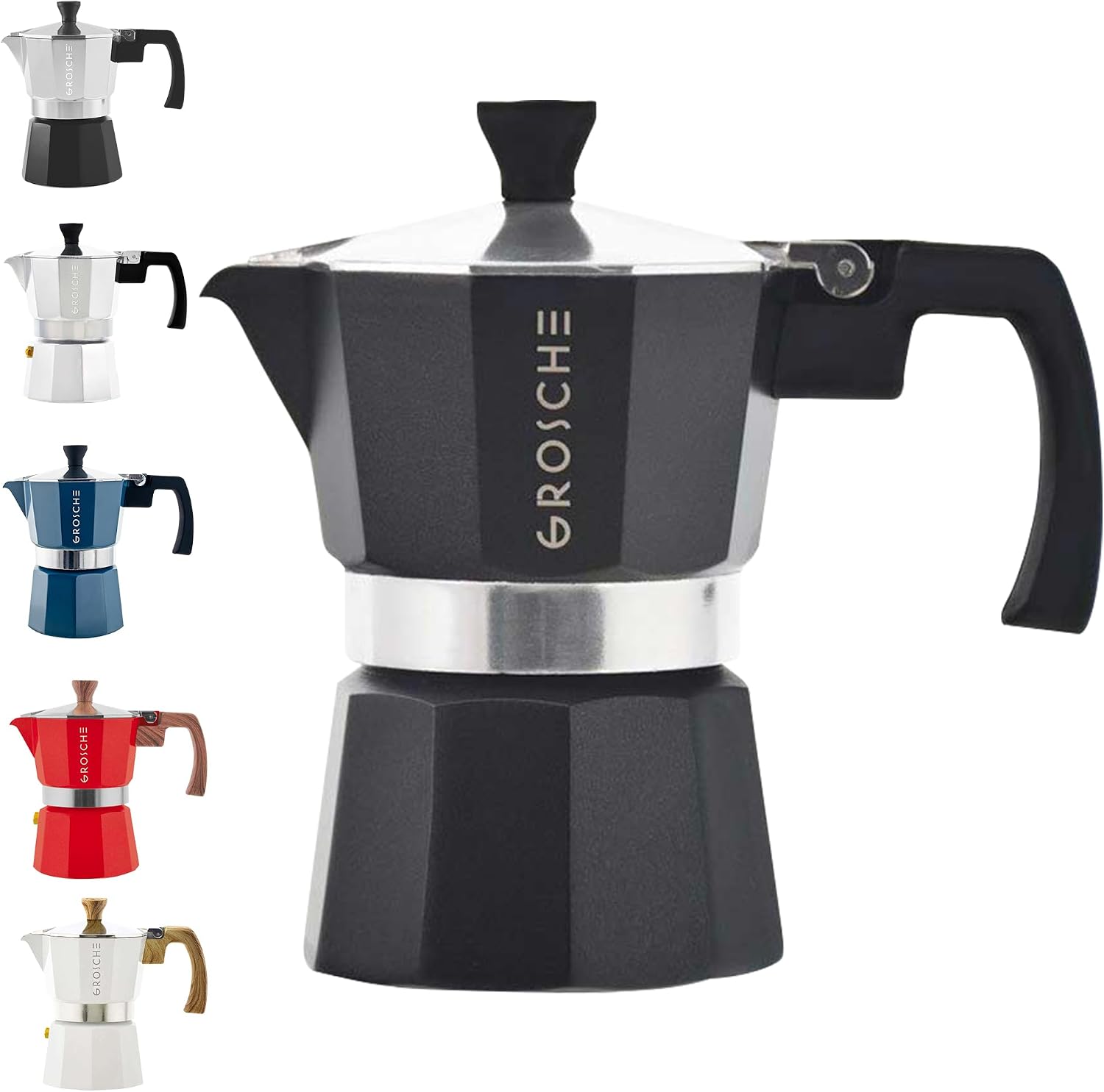 GROSCHE Milano Moka Pot | 9 Espresso Cup - 15.2 oz | Stovetop Espresso Percolator & Coffee Maker – Portable, Ideal for Home and Camping | Cuban Coffee Maker And Italian Moka Pot For Stovetop Espresso; For Gas, Electric, And Propane Stoves With A Soft-Tou…