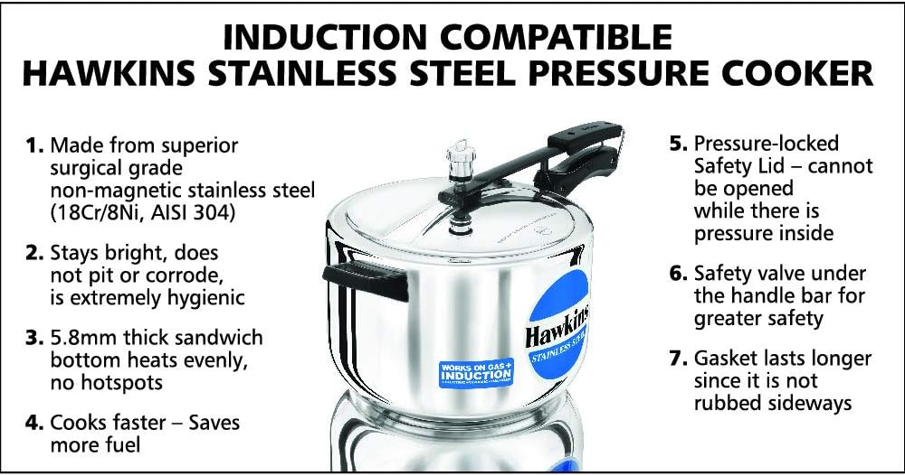 Hawkins Stainless Steel 5.0 Litre Pressure Cooker