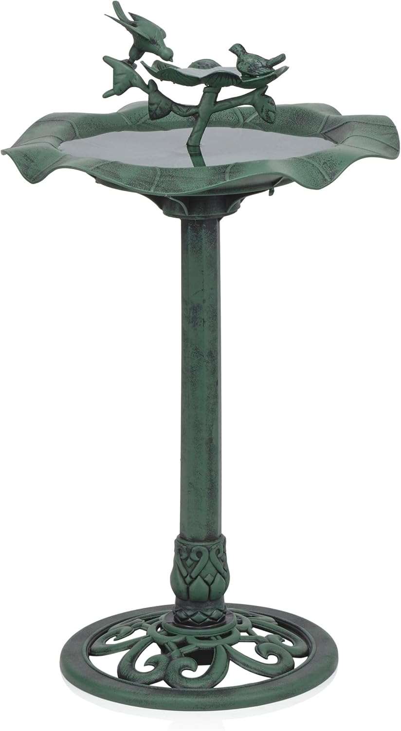 Alpine Corporation 33" Tall Outdoor Lotus Birdbath Yard Statue, Stunning Garden Accent to Attract Birds - Durable Polypropylene Construction for Patio, Deck, or Yard, Green