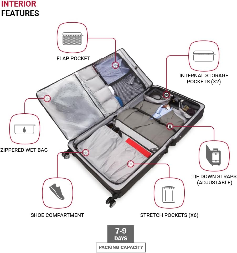 SwissGear 7895 Premium Rolling Garment Bag, Bonus Hanging Feature, Men's and Women's, 24-Inch Luggage - Black