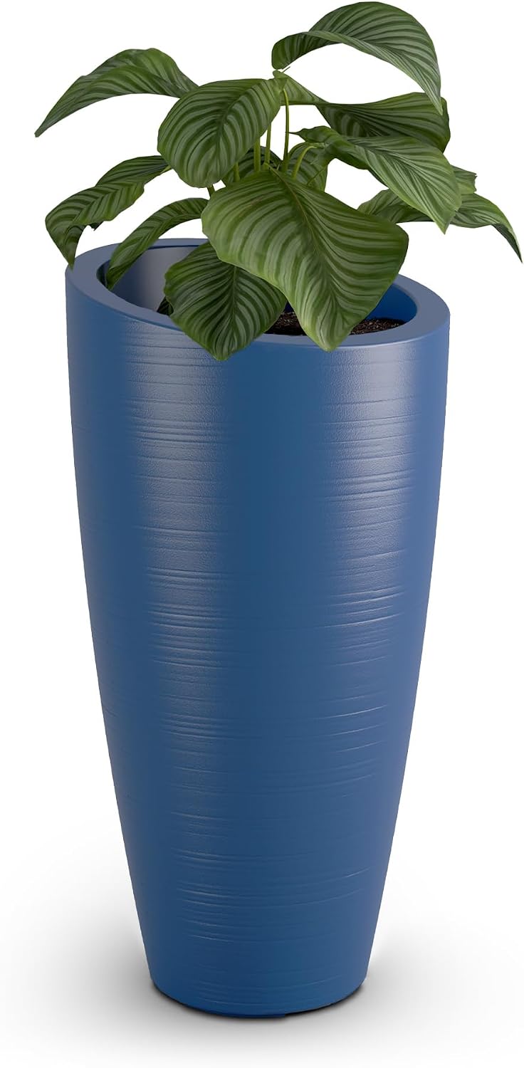 Mayne Modesto 20in Round Modern Planter, Neptune Blue | All season, Indoor/Outdoor, Double-wall design, Fade resistant, 15-year warranty