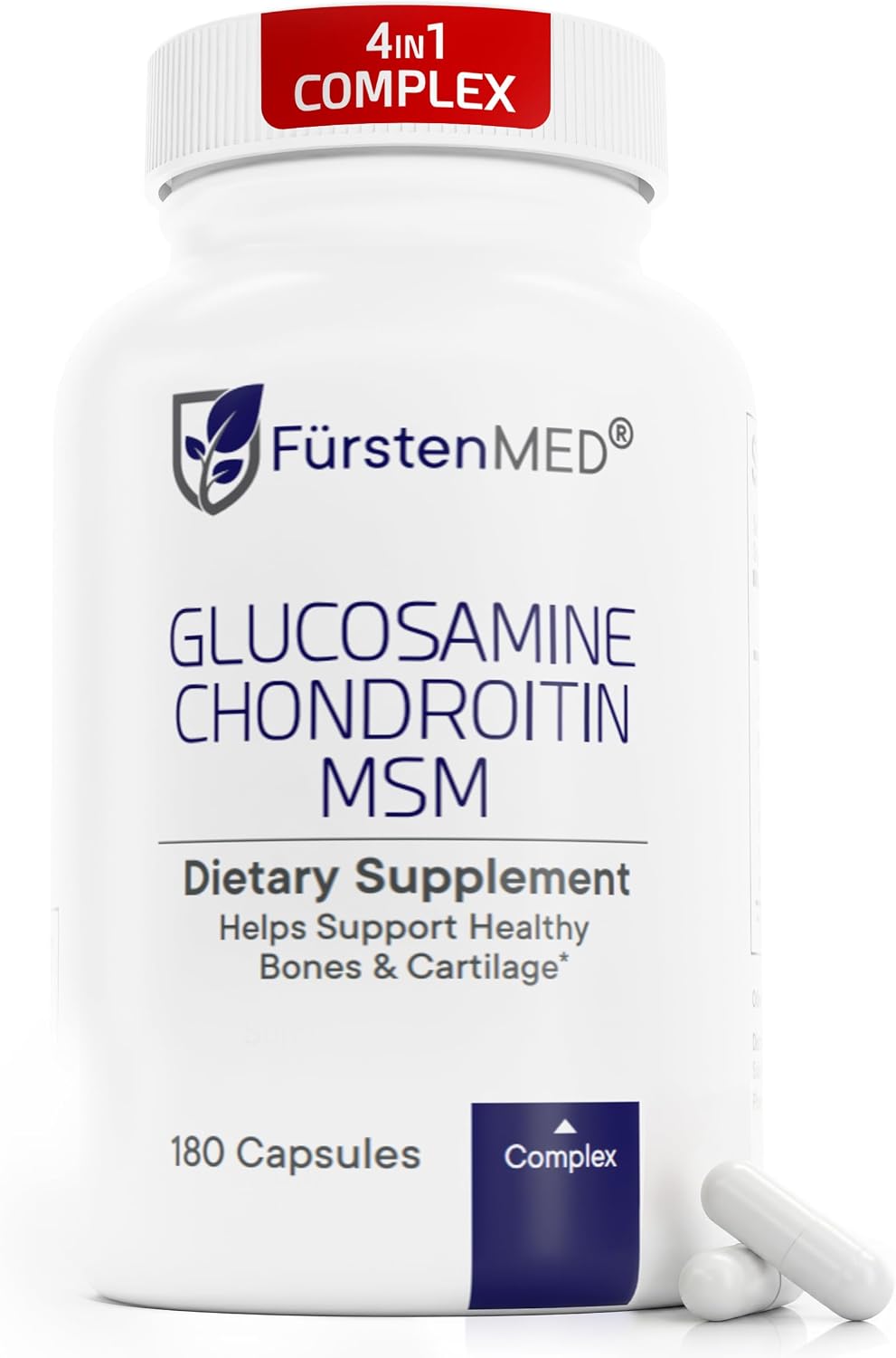 FürstenMED® Glucosamine 1710mg + Chondroitin 1200mg + MSM 1710mg + Vitamin C, High-dose Supplement 4-in-1 Complex 180 Capsules for Joint Health