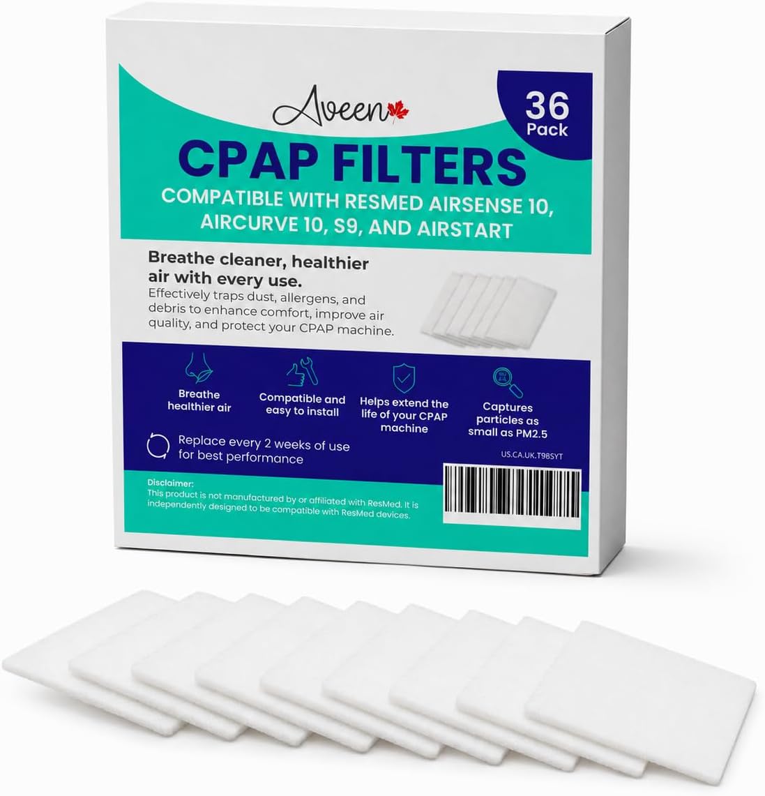 36 CPAP Filters, Compatible with ResMed AirSense 10, Resmed AirCurve 10, Resmed S9