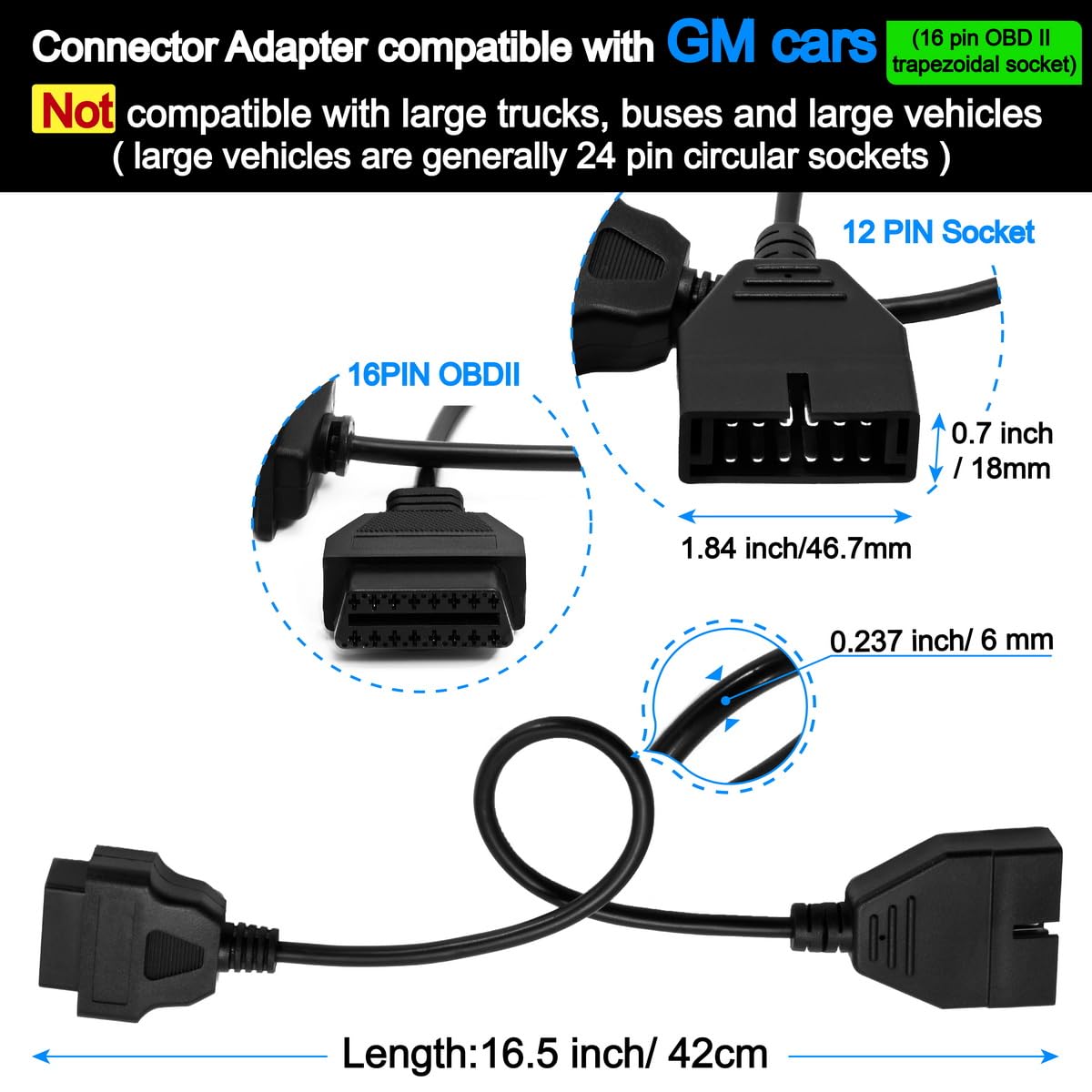 OBD OBD2 16 Pin Connector Diagnostic Adapter Cable Compatible for BMW 20 Pin