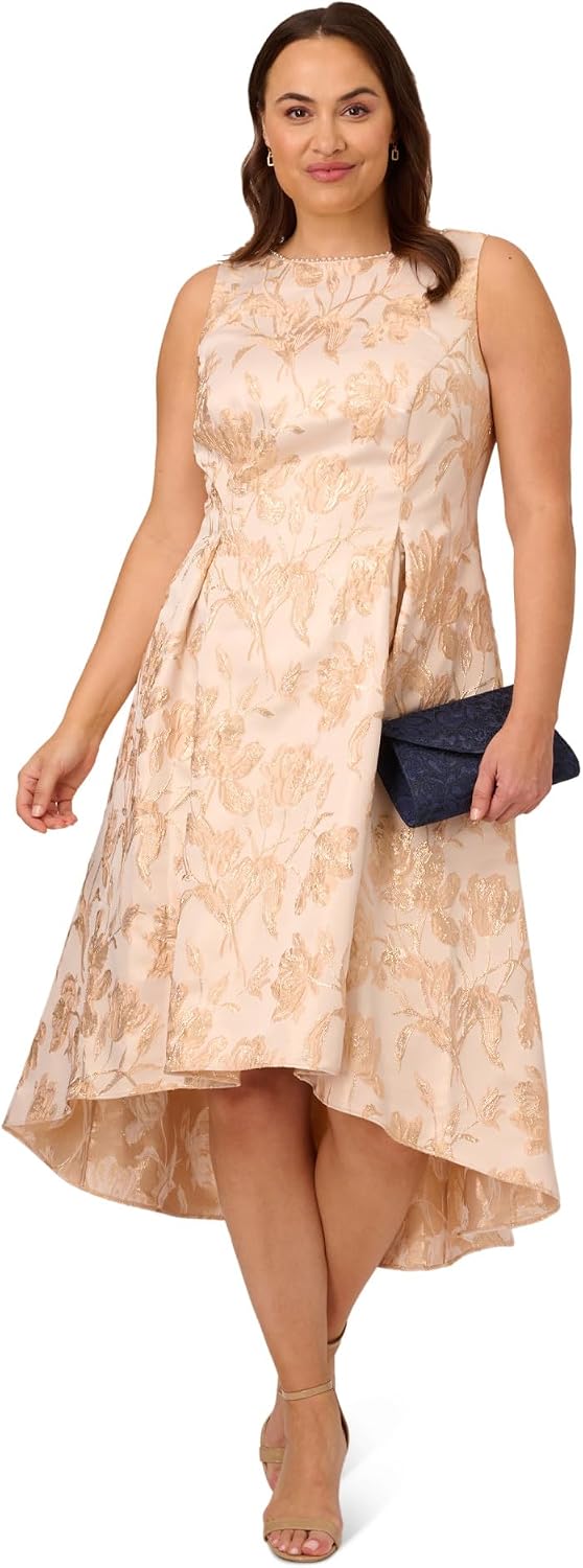 Adrianna Papell Women's Plus-Size Beaded Illusion Gown