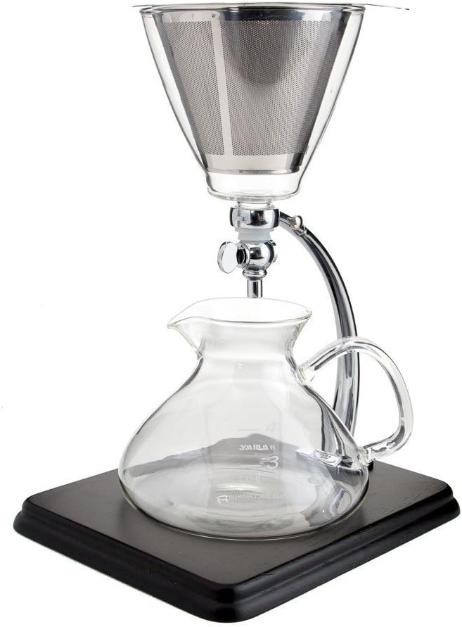 Yama Glass Silverton 16oz Coffee & Tea Brewer - Heat-Resistant Borosilicate Glass with Black Wood Base and Stainless Steel Filter