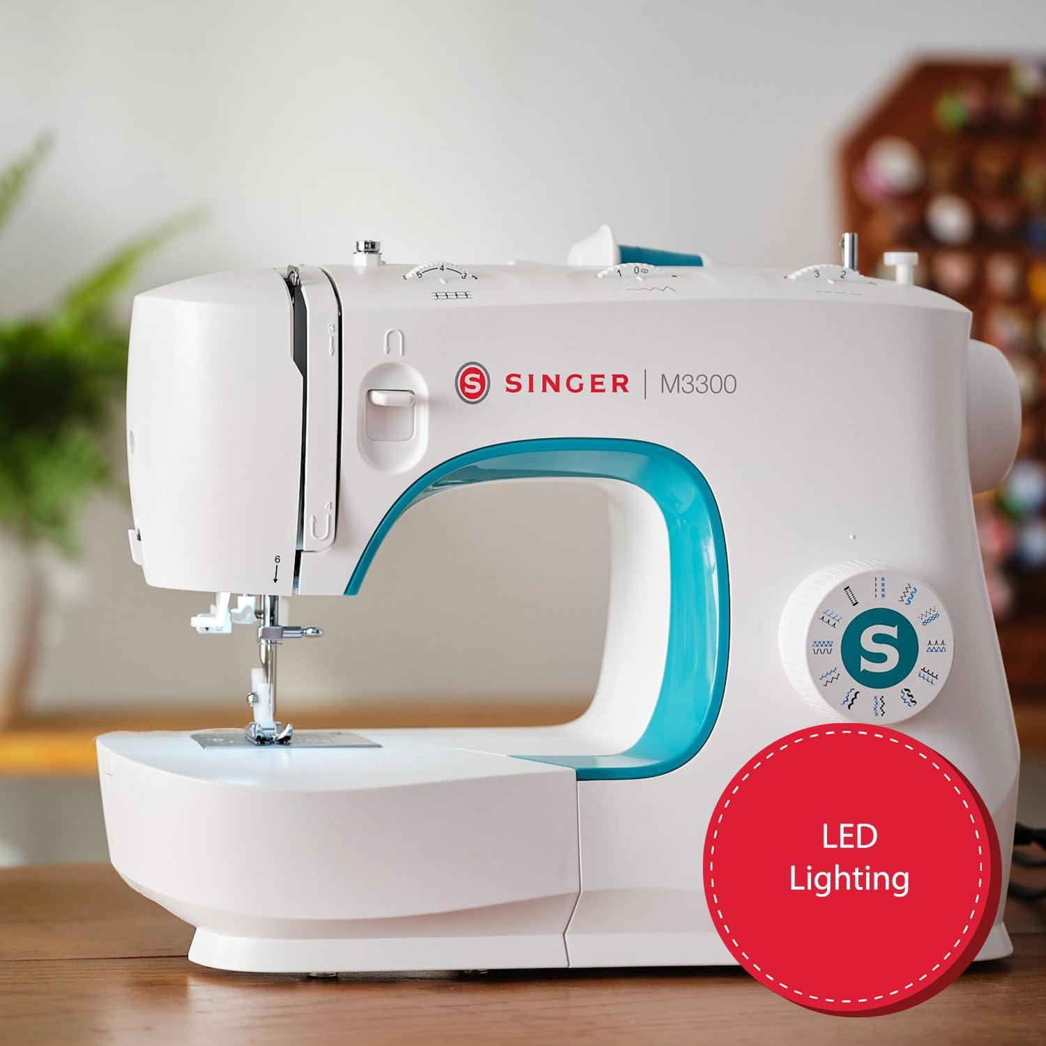 SINGER® M3330 Navy Blue Sewing Machine with Accessories, beginner-friendly