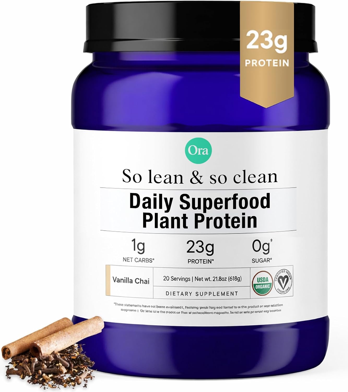 Ora Organic Plant-Based Protein Powder - 23g Protein for Women and Men - Vanilla Flavor 20 Servings, Vegan, Clean Protein, Third-Party Tested, Gluten-Free - 20 Servings