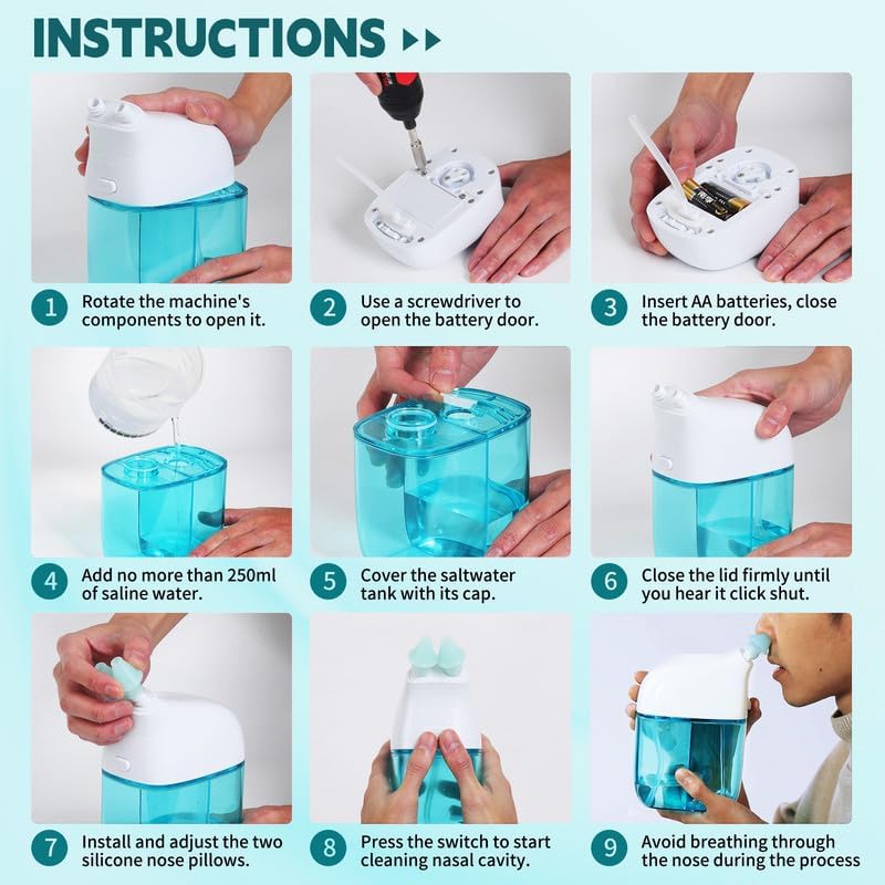 Nasal Irrigation System with 30 Saline Packets Nasal Care, Sinus Rinse Machine, Nasal Rinse Machine, Nasal Cleaner with Auto Waste Collection Function for Sinus, Nasal Allergies - Green