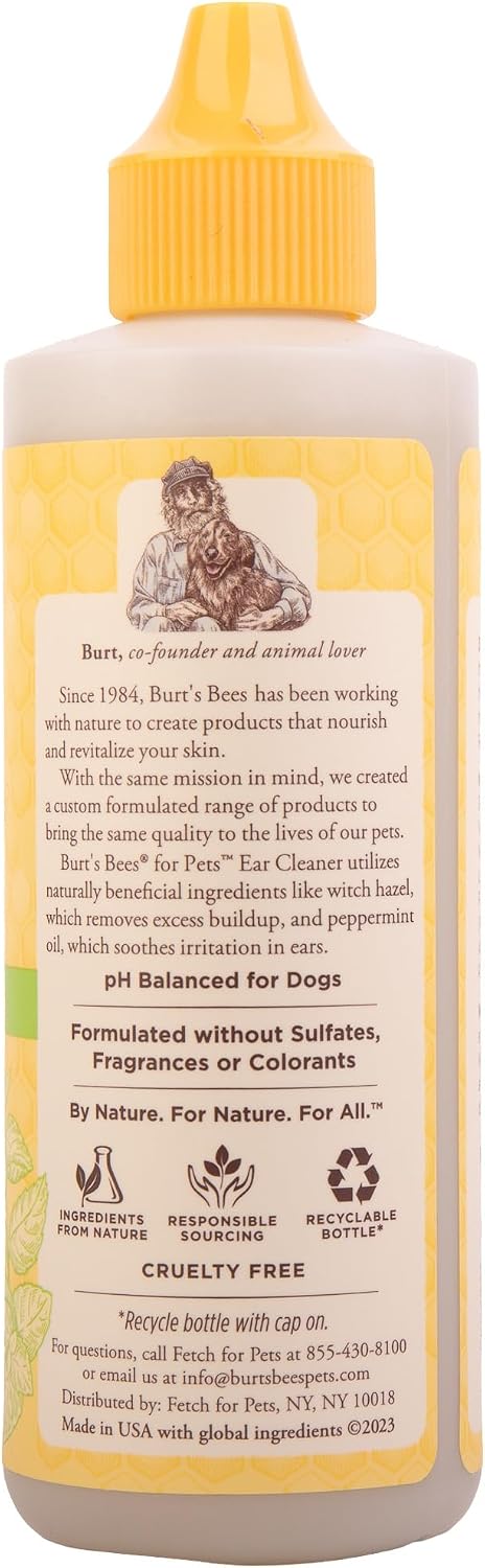BURT'S BEES FOR PETS Ear Cleaner for Dogs with Pepeprmint and Witch Hazel, 99.7% Natural Origin Formulas, Dog Ear Cleaner, Ear Cleaning Solution for Dogs, 4 oz | 99.7 percent natural origin formula, gentle ear cleaning solution, for routine daily groomin…