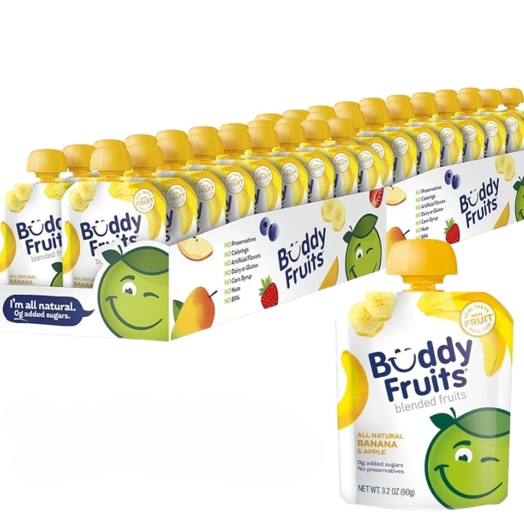Buddy Fruits Snacks To Go Multifruit Unsweetened Applesauce 3.2oz Pouch (18pk) Gluten-Nut-Dairy-Preservatives-BPA Free, Non GMO, Kosher