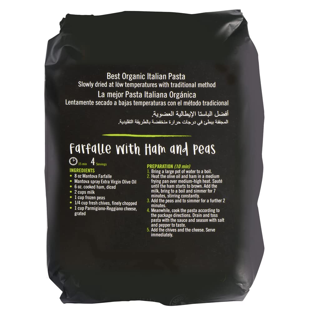 Mantova Organic Italian Farfalle Bowtie Pasta, 1 lb (Pack of 4), made of Organic durum wheat semolina.