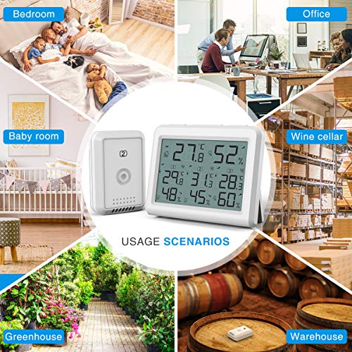 AMIR Indoor Outdoor Thermometer, 3 Channels Digital Hygrometer Thermometer with 3 Sensor, Temperature Humidity Monitor with LCD Display