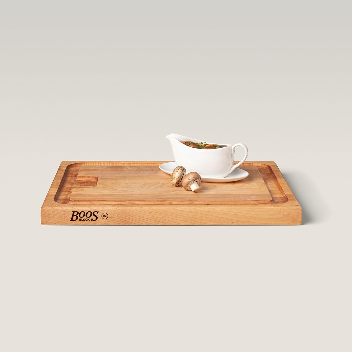 John Boos Aujus Series Rectangular Wooden Maple Cutting Board 20”x15” – 1.5” Thick, 12-lb Reversible Butcher Block with Sloped Juice Groove, Edge-Grain & Finger Grips – Made in the USA