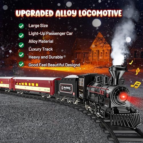 Hot Bee Train Set, Train Toys with Smoke, Lights, Sound and Train Tracks