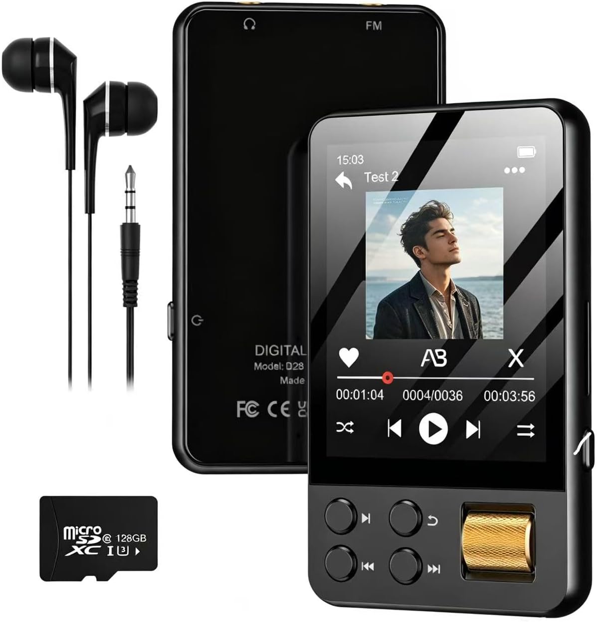 128GB MP3 Player with Bluetooth 5.4, AGXOV Music Player with Built-in HD Speaker, FM Radio, Voice Recorder, HiFi Sound, E-Book, Earphones Included