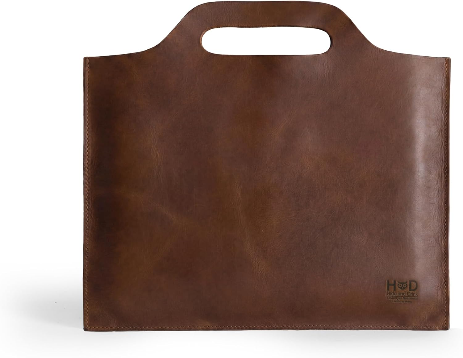 Hide & Drink, Flat Handbag, Minimalist Style Carry-On Bag, Thin Portfolio, Classic Document Holder, Travel Accessory, Full Grain Leather, Handmade