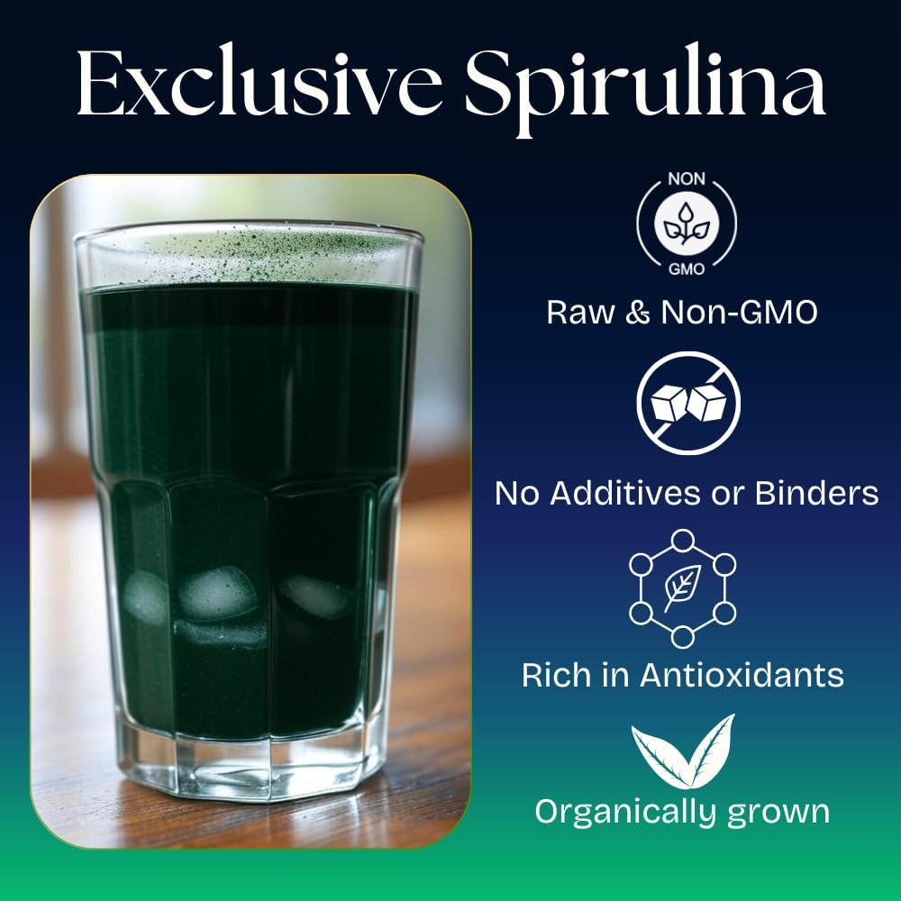 NaturalZing - 100% Pure Organic Spirulina Tablets | Non-GMO | Daily Greens | Vegan Superfood Protein & Antioxidant Support – Rich in Phycocyanin, Beta Carotene & Iron - 2000 Tablets (16 oz Bulk Pack)