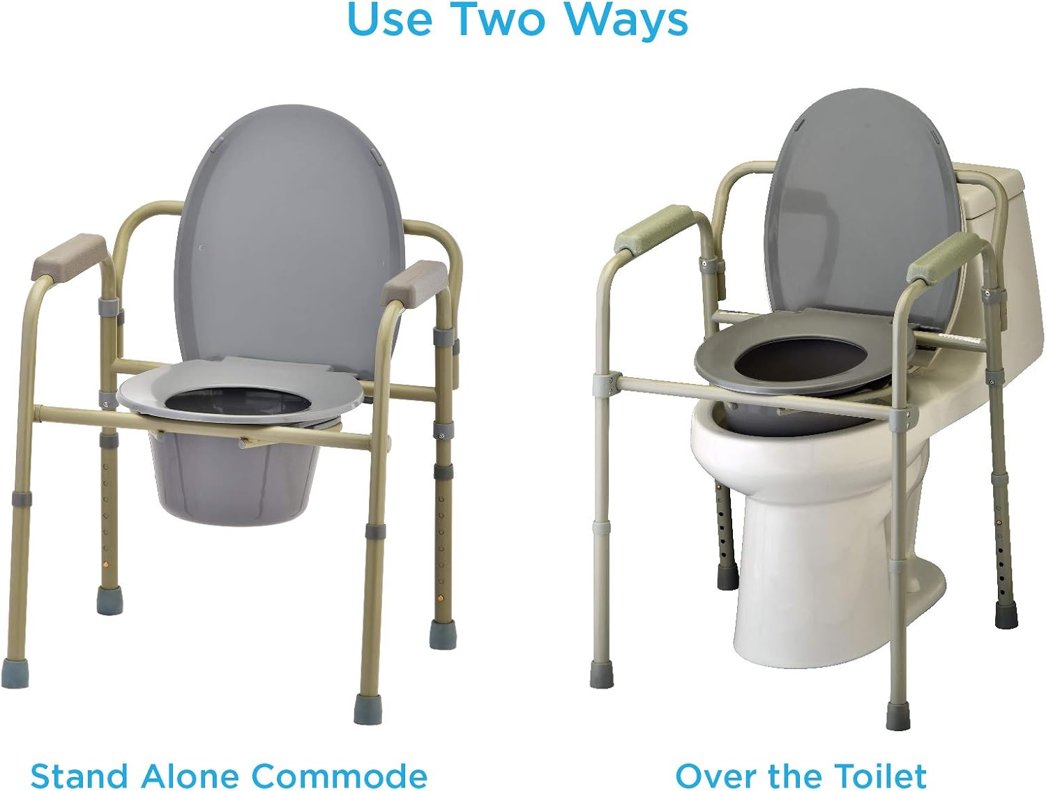 NOVA Medical Products Folding Commode, Over Toilet and Bedside Commode, Comes with Splash Guard/ Bucket/ Lid, Gray, 1 Count