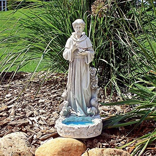 Design Toscano Francis of Assisi Blessing Religious Garden Decor Statue with Bird Bath Feeder, 19 inches Tall, Cast Stone Resin, Gray Stone Finish