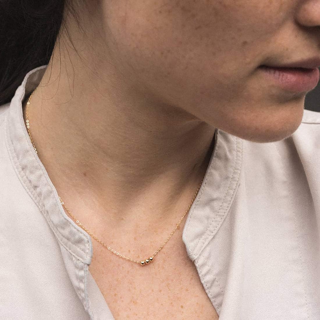 itianxi Dainty Cross Charm Pendant Necklaces,14K Gold Tiny Three Ball Necklace,Simple Fashion Jewelry for Women