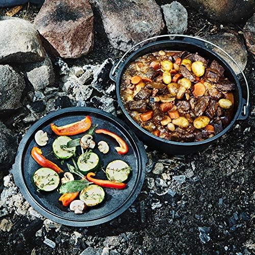 Uno Casa 6Qt Cast Iron Camping Dutch Oven with Lid Lifter and Storage Bag - Pre-Seasoned Outdoor Dutch Oven for Campfire Cooking, Stews
