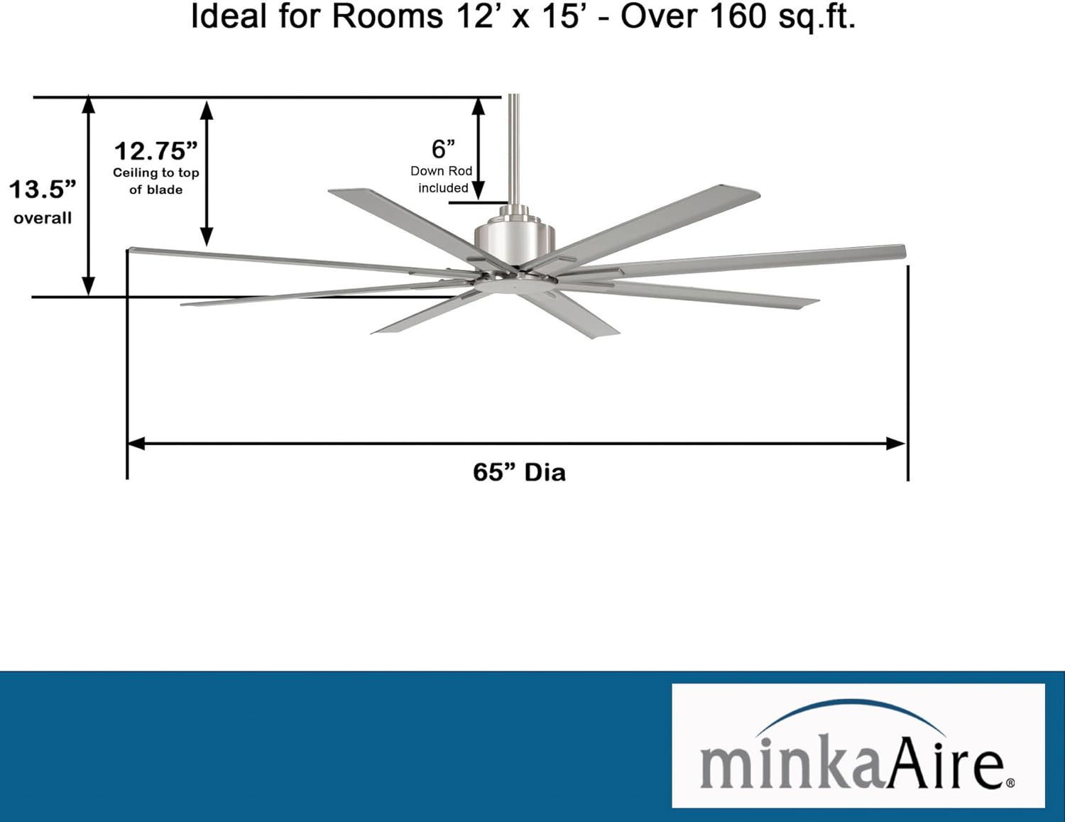 Minka-Aire F896-65-BNW Xtreme H2O 65 Inch Outdoor Ceiling Fan with DC Motor in Brushed Nickel Wet Finish