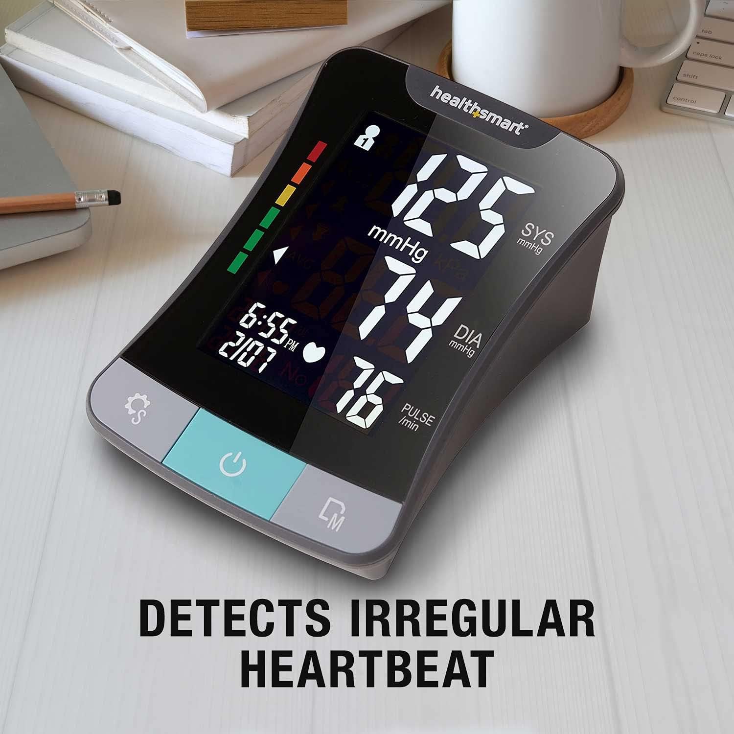 HealthSmart Digital Standard Wrist Blood Pressure Monitor with Automatic Adult Cuff That Displays Pulse Rate and Irregular Heartbeat Stores up to 60 Readings for 2 Users
