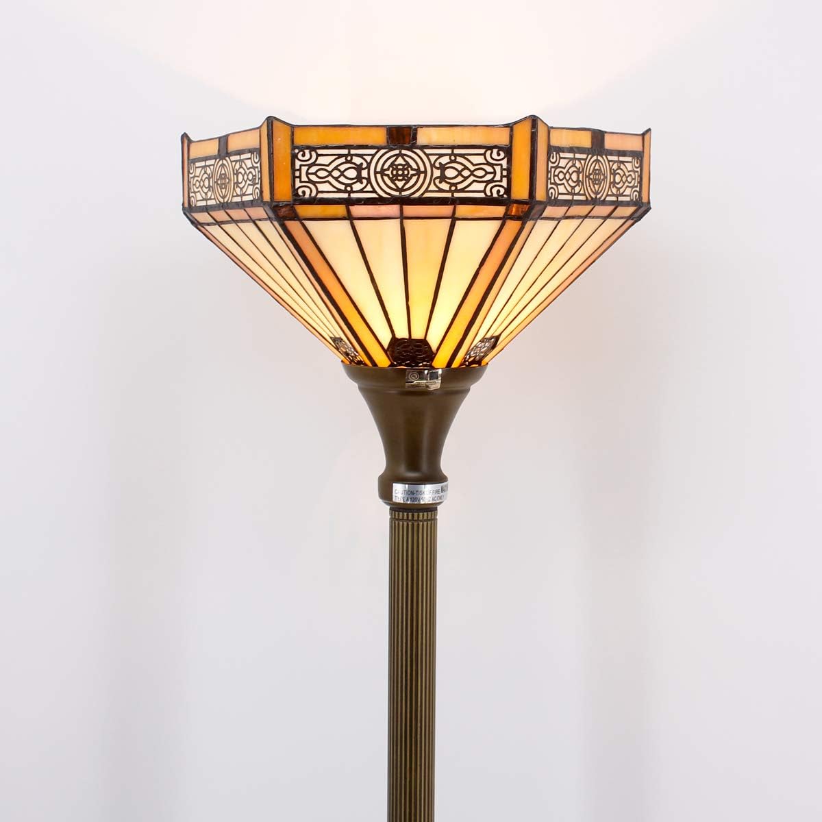 WERFACTORY Tiffany Floor Lamp Yellow Hexagon Stained Glass Mission Light | 12X12X71 Inches Torchiere Standing Corner Torch Uplight Decor Bedroom