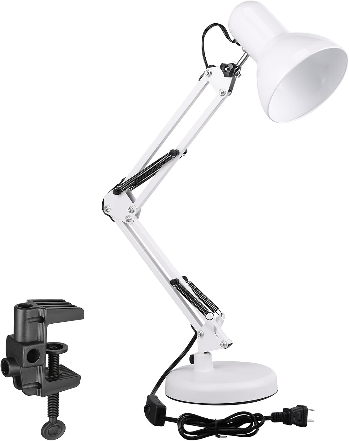 TORCHSTAR Metal Desk Lamp, Adjustable Swing Arm, E26, Black | Architect Gooseneck Multi-Joint Clip Table Lamp with Plastic Clamp, for Home Office, Work, Study, Reading, Bulbs not Included
